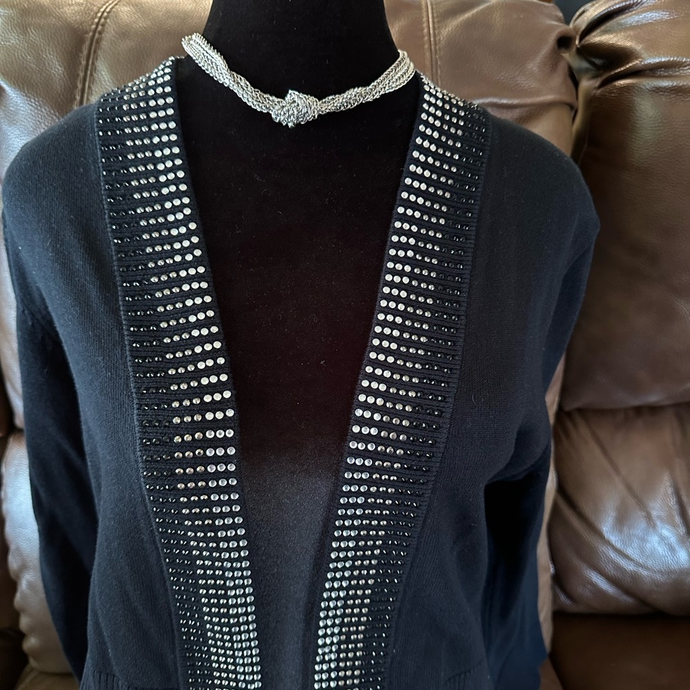 Calvin Klein short sweater. Black w/ rhinestones, size medium. NEW w/ tags